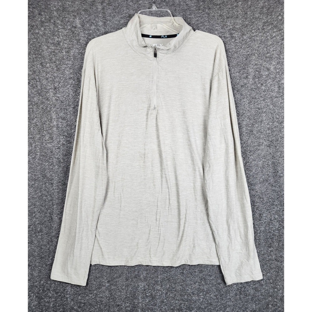 FLX Quarter Zip‎ Pullover Mens XXL Light Gray Heathered Athletic Long Sleeve Top